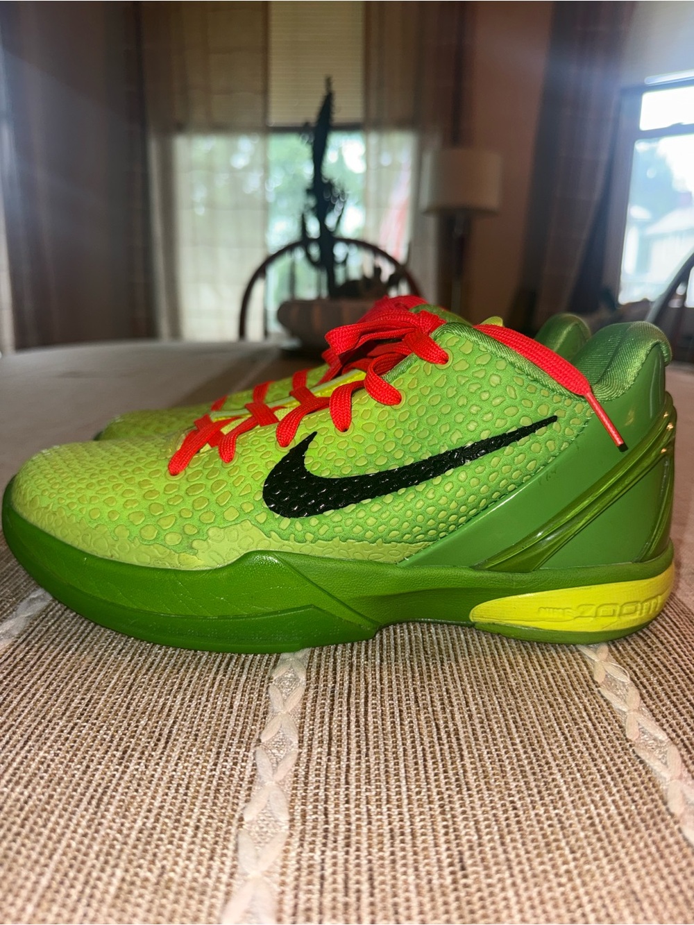 Nike Kids' Bright Green Basketball Shoes with Red Laces- Zoom